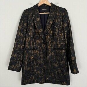 Lafayette 148 New York Black Navy Metallic Shimmer Gold Blazer, Size 2 NWOT